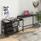 Costway L-shaped Computer Desk with Power Outlet, Drawers, Metal Mesh Shelves Rustic Brown/Black/White